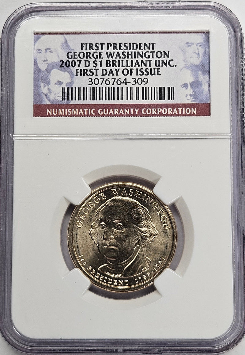 2007-D George Washington Presidential Dollar NGC Brilliant Uncirculated First Day of Issue