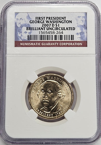 2007-D George Washington Presidential Dollar NGC Brilliant Uncirculated