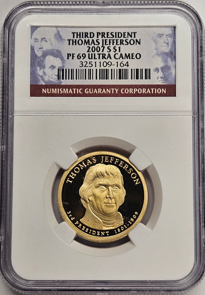 2007-S Thomas Jefferson Presidential Dollar NGC PF-69 Ultra Cameo Third President