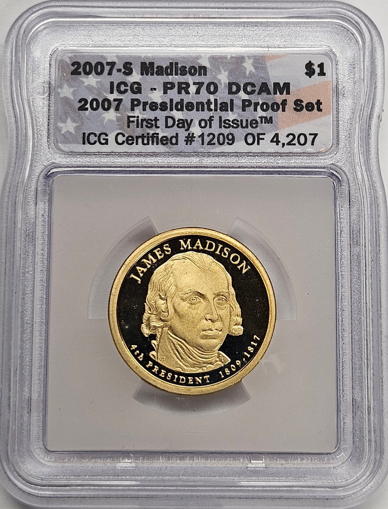 2007-S James Madison Presidential Dollar ICG PR-70 DCAM First Day of Issue