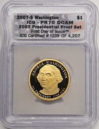 2007-S George Washington Presidential Dollar ICG PR-70 DCAM First Day of Issue
