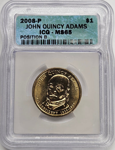 2008 John Quincy Adams Presidential Dollar ICG MS-65 Position B