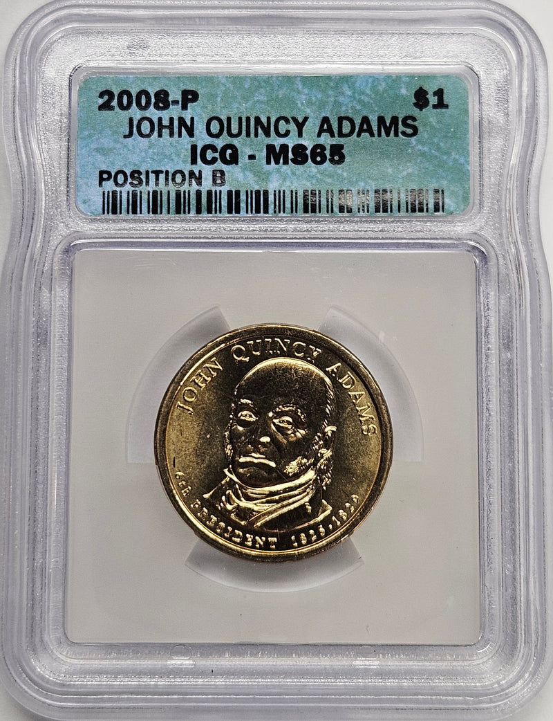 2008 John Quincy Adams Presidential Dollar ICG MS-65 Position B