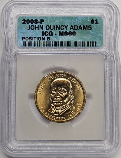 2008 John Quincy Adams Presidential Dollar ICG MS-66 Position B