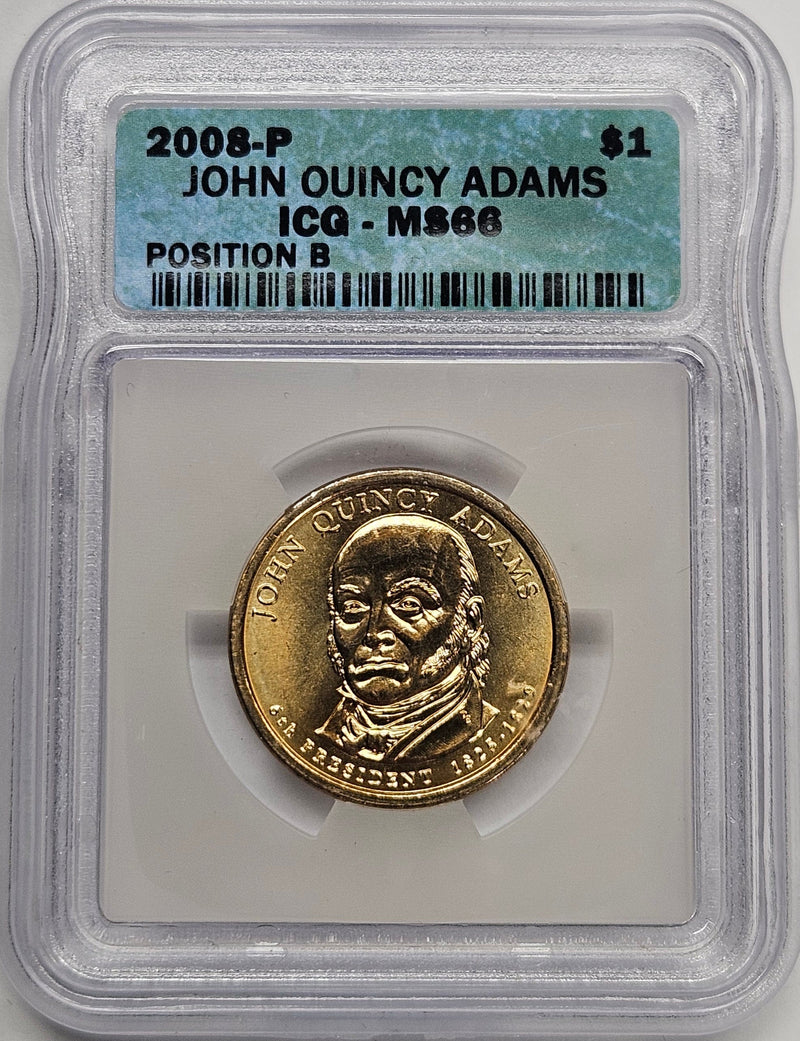 2008 John Quincy Adams Presidential Dollar ICG MS-66 Position B