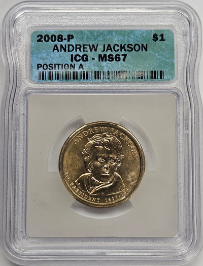 2008 Andrew Jackson Presidential Dollar ICG MS-67 Position A