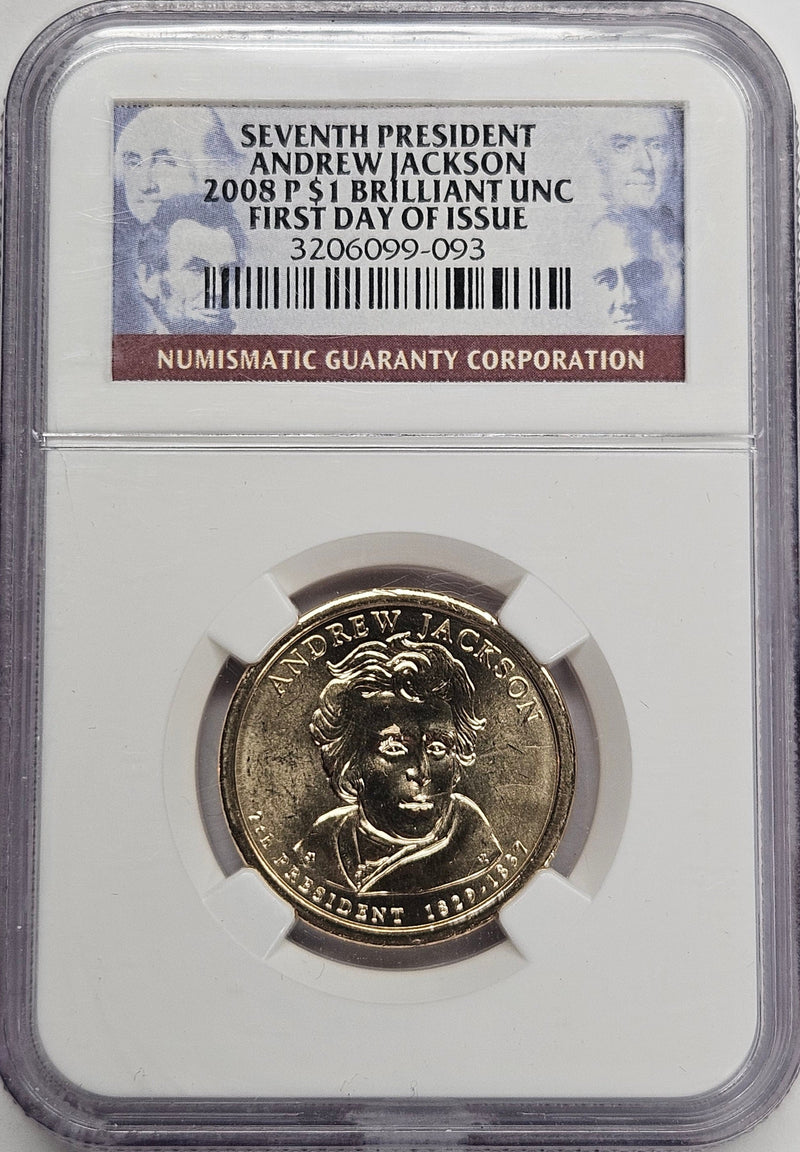 2008 Andrew Jackson Presidential Dollar NGC Brilliant Uncirculated First Day of Issue
