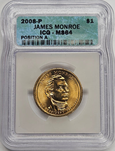 2008 James Monroe Presidential Dollar ICG MS-64 Position A