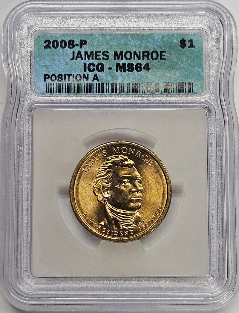 2008 James Monroe Presidential Dollar ICG MS-64 Position A