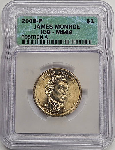 2008 James Monroe Presidential Dollar ICG MS-66 Position A