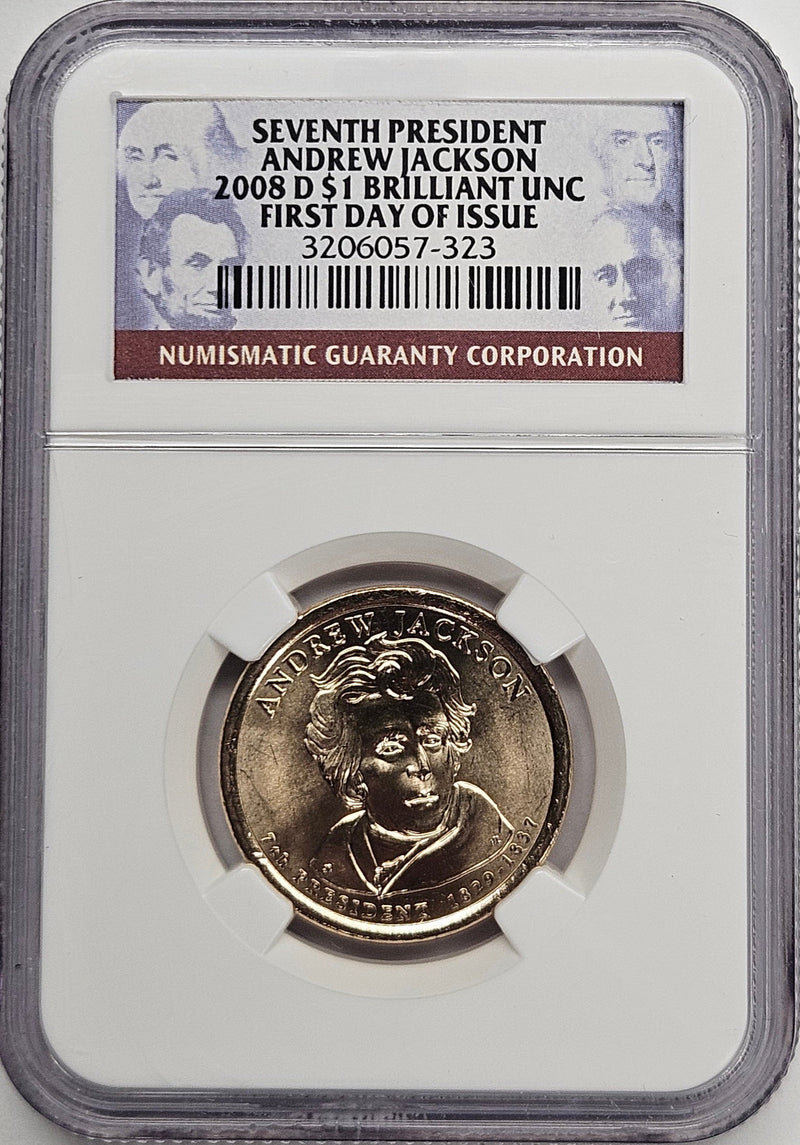 2008-D Andrew Jackson Presidential Dollar NGC Brilliant Uncirculated First Day of Issue