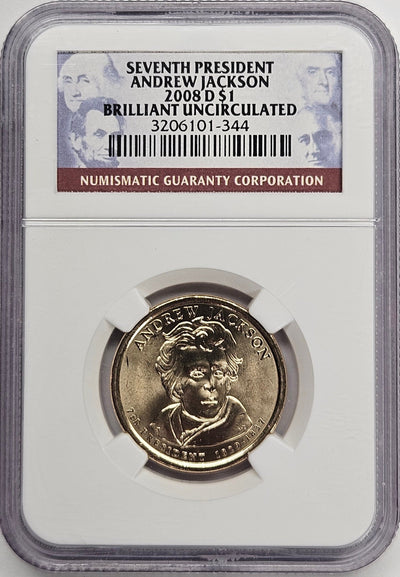 2008-D Andrew Jackson Presidential Dollar NGC Brilliant Uncirculated