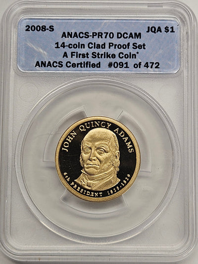 2008-S John Quincy Adams Presidential Dollar ANACS PR-70 DCAM First Strike