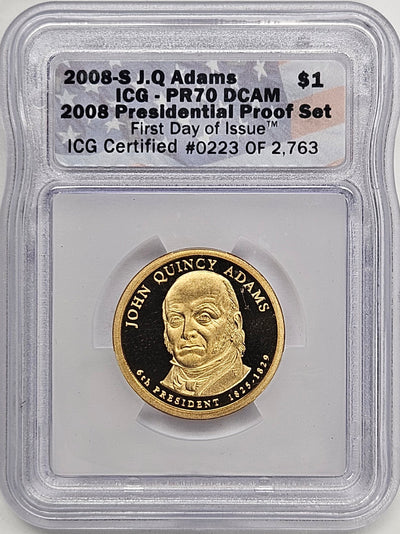 2008-S John Quincy Adams Presidential Dollar ICG PR-70 DCAM First Day of Issue