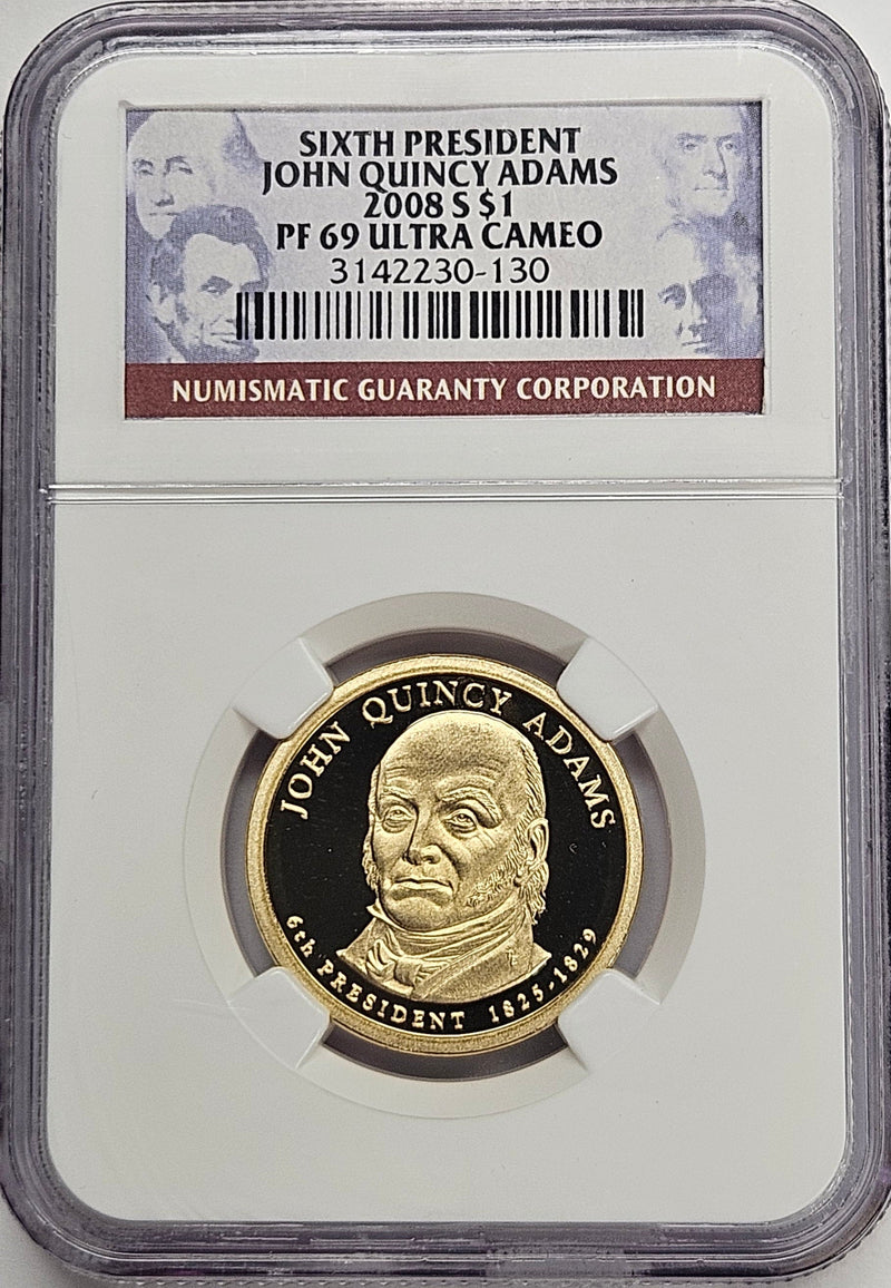 2008-S John Quincy Adams Presidential Dollar NGC PF-69 Ultra Cameo Sixth President