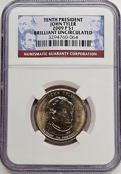 2009 John Tyler Presidential Dollar NGC Brilliant Uncirculated