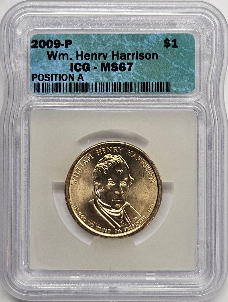 2009 William Harrison Presidential Dollar ICG MS-67 Position A