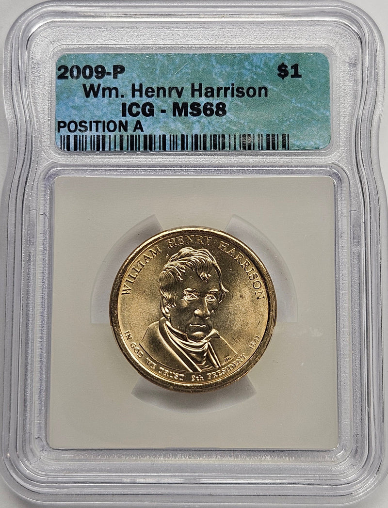2009 William Harrison Presidential Dollar ICG MS-68 Position A