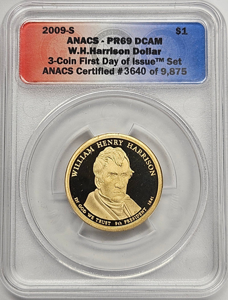 2009-S William Harrison Presidential Dollar ANACS PR-69 DCAM First Day of Issue from 3-coin set