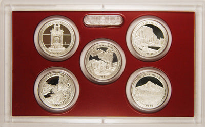 2010-S Silver America the Beautiful Quarter 5-coin Proof Set Superb Brilliant Proof Silver