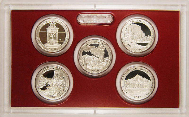 2010-S Silver America the Beautiful Quarter 5-coin Proof Set Superb Brilliant Proof Silver