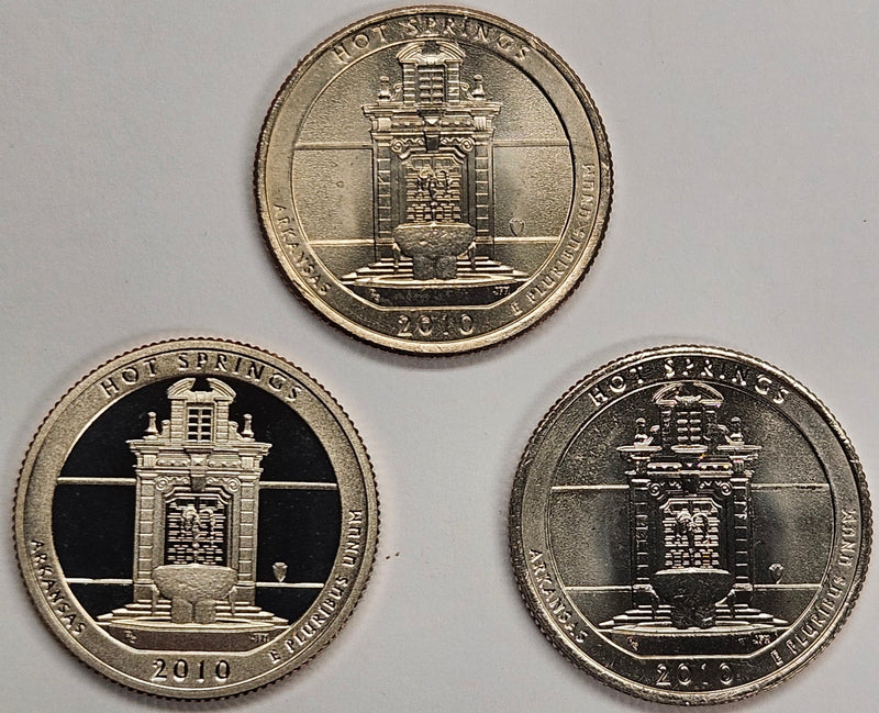 2010-PDS Hot Springs Park Quarters 3-coin set  Choice BU P, D, and S Gem Proof