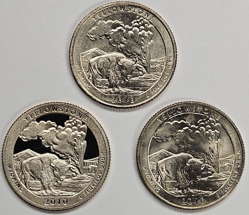 2010-PDS Yellowstone Park Quarters 3-coin set  Choice BU P, D, and S Gem Proof