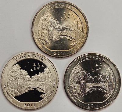 2011-PDS Chickasaw National Recreation Area Park Quarters 3-coin set  Choice BU P, D, and S Gem Proof