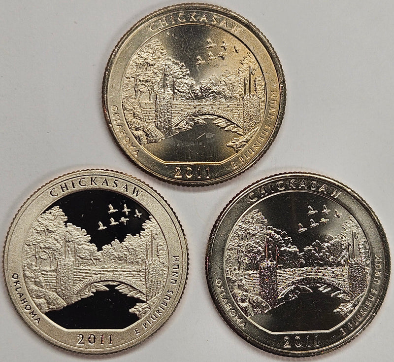 2011-PDS Chickasaw National Recreation Area Park Quarters 3-coin set  Choice BU P, D, and S Gem Proof