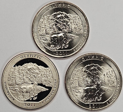 2011-PDS Olympic National Park Quarters 3-coin set  Choice BU P, D, and S Gem Proof