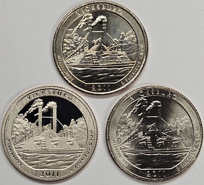 2011-PDS Vicksburg National Military Park Quarters 3-coin set  Choice BU P, D, and S Gem Proof