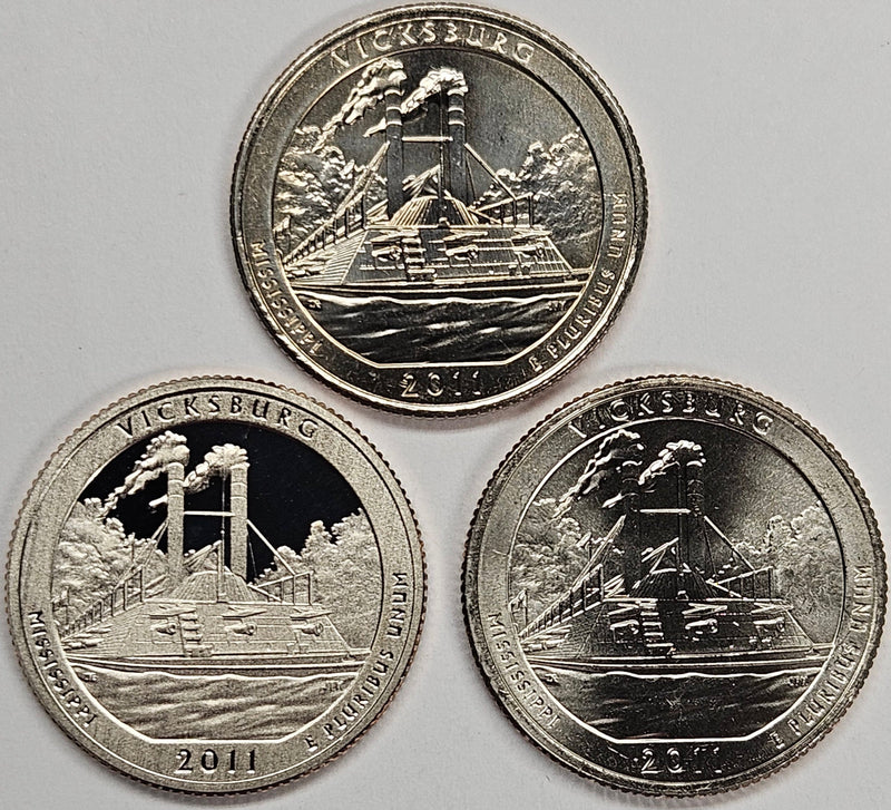 2011-PDS Vicksburg National Military Park Quarters 3-coin set  Choice BU P, D, and S Gem Proof