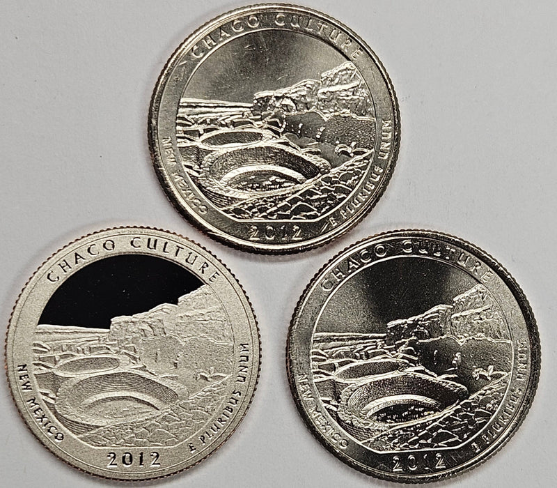2012-PDS Chaco Culture Park Quarters 3-coin set  Choice BU P, D, and S Gem Proof