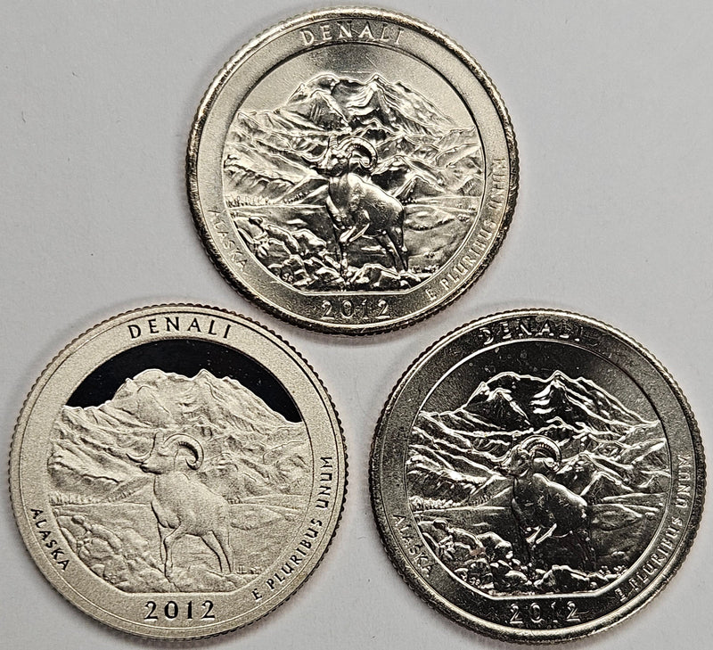 2012-PDS Denali Park Quarters 3-coin set  Choice BU P, D, and S Gem Proof