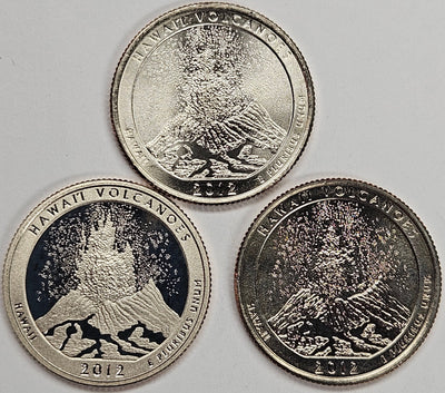 2012-PDS Hawai'i Volcanoes Park Quarters 3-coin set  Choice BU P, D, and S Gem Proof