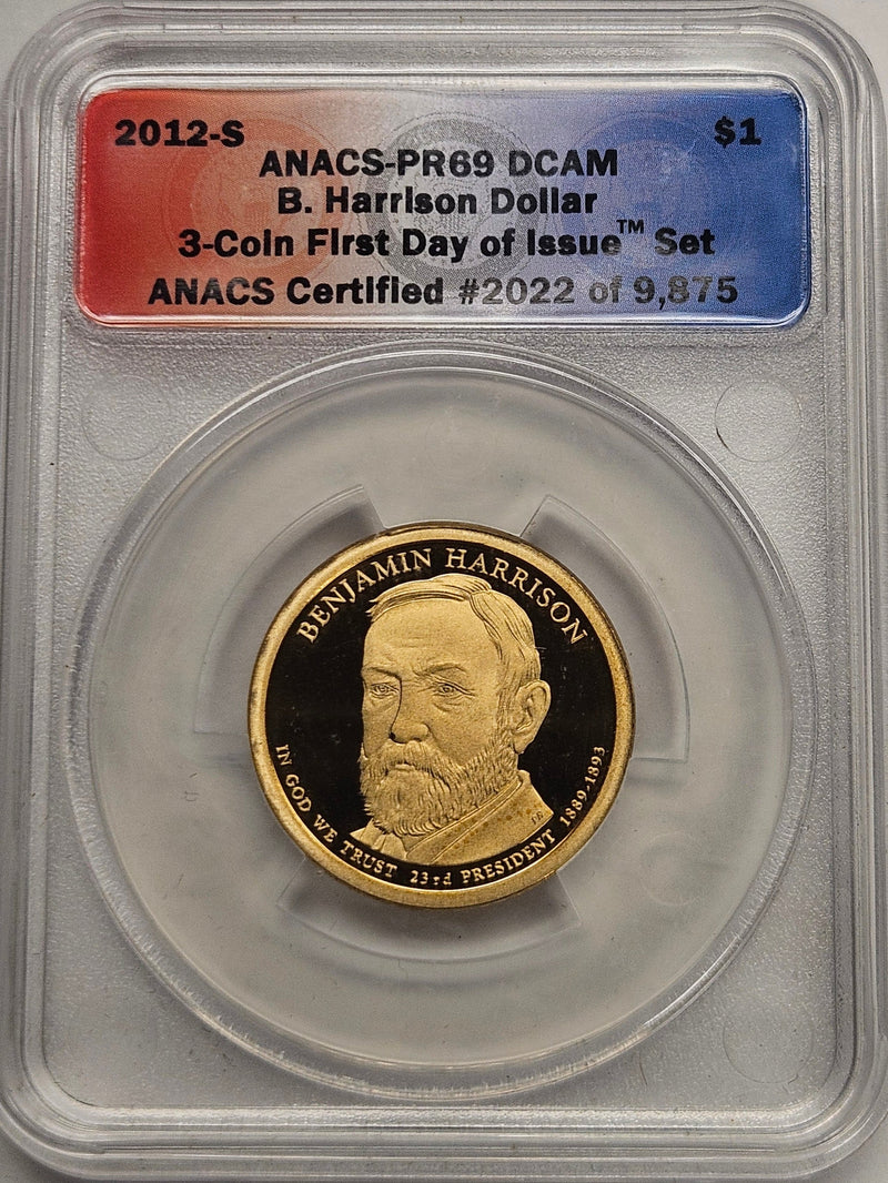 2012-S Benjamin Harrison Presidential Dollar ANACS PR-69 DCAM First Day of Issue from 3-coin set