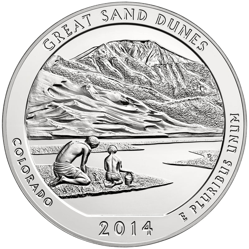 2014 Great Sand Dunes National Park, CO Silver 5 oz Collector Edition Coin in Original U.S. Mint Box with COA