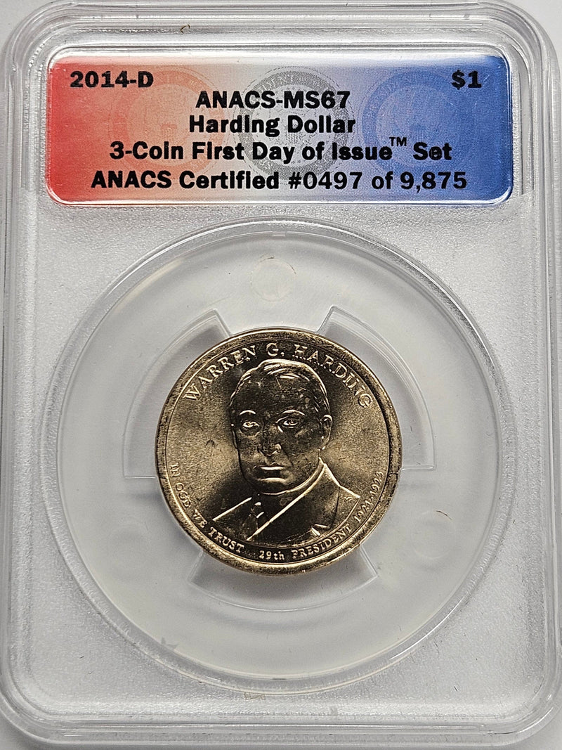 2014-D Warren Harding Presidential Dollar ANACS MS-67 First Day of Issue from 3-coin set