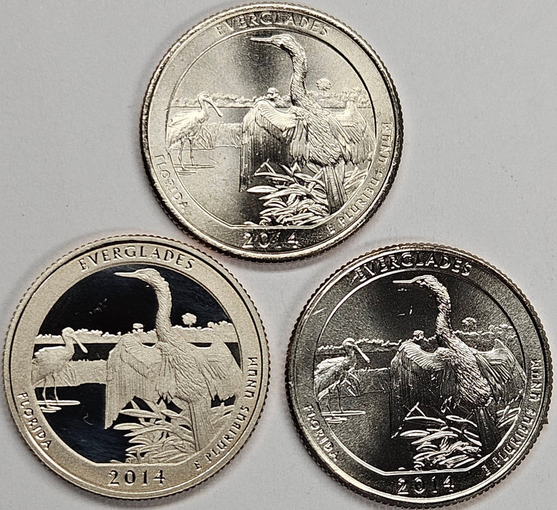 2014-PDS Everglades Park Quarters 3-coin set  Choice BU P, D, and S Gem Proof