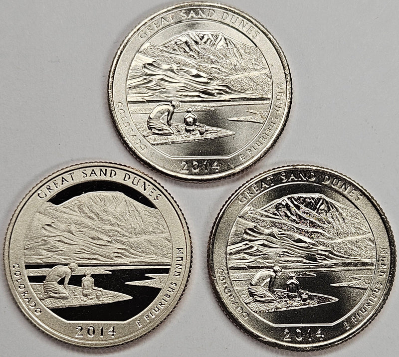 2014-PDS Great Sand Dunes Park Quarters 3-coin set  Choice BU P, D, and S Gem Proof