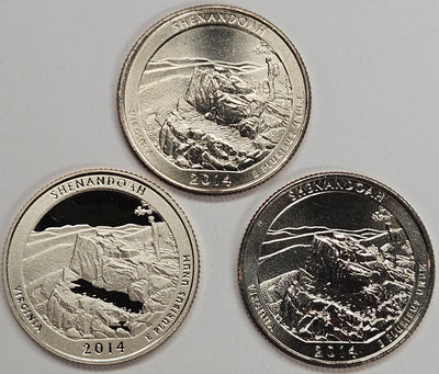 2014-PDS Shenandoah Park Quarters 3-coin set  Choice BU P, D, and S Gem Proof