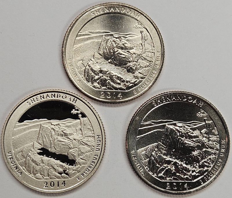 2014-PDS Shenandoah Park Quarters 3-coin set  Choice BU P, D, and S Gem Proof