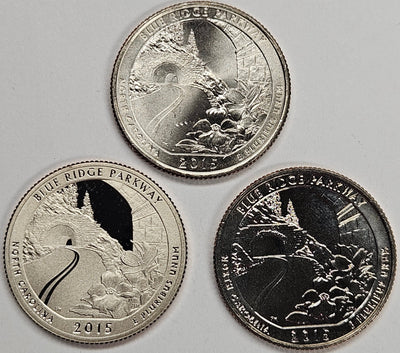 2015-PDS Blue Ridge Parkway Park Quarters 3-coin set  Choice BU P, D, and S Gem Proof