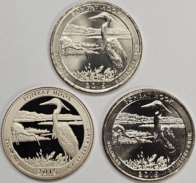2015-PDS Bombay Hook Park Quarters 3-coin set  Choice BU P, D, and S Gem Proof