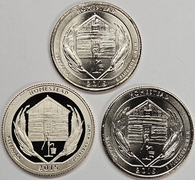 2015-PDS Homestead Park Quarters 3-coin set  Choice BU P, D, and S Gem Proof