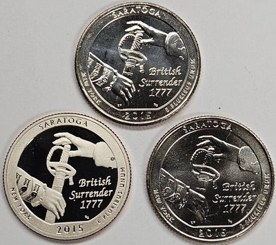 2015-PDS Saratoga Park Quarters 3-coin set  Choice BU P, D, and S Gem Proof