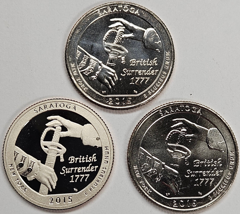 2015-PDS Saratoga Park Quarters 3-coin set  Choice BU P, D, and S Gem Proof