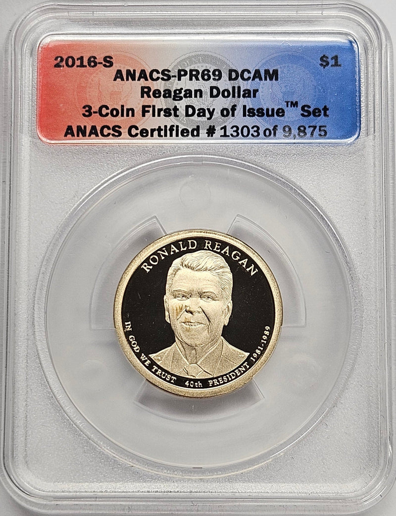 2016-S Ronald Reagan Presidential Dollar ANACS PR-69 DCAM First Day of Issue from 3-coin set