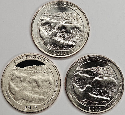 2017-PDS Effigy Mounds Park Quarters 3-coin set  Choice BU P, D, and S Gem Proof