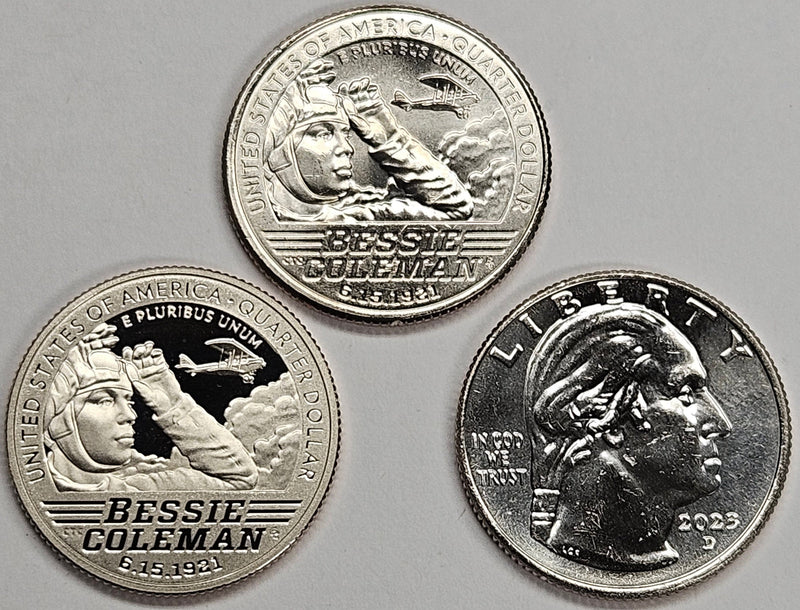 2023-P, D and S Bessie Coleman Famous Women Quarters . . . . Choice BU and Superb Proof